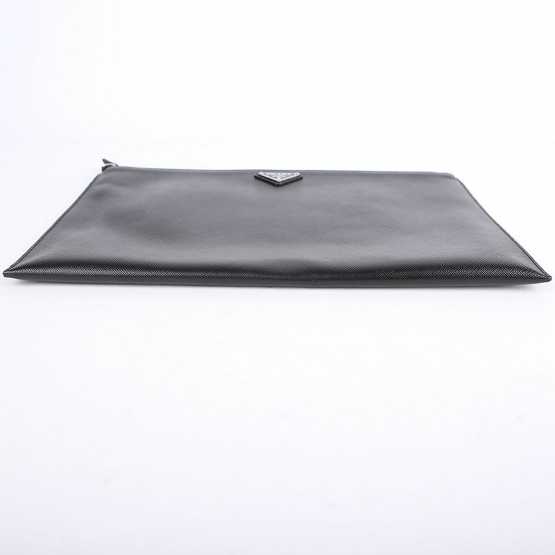 【包稅】PRADA 黑色 Saffiano 皮革手拿包-6