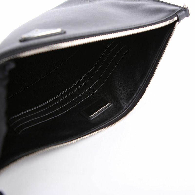 【包稅】PRADA 黑色 Saffiano 皮革手拿包-8