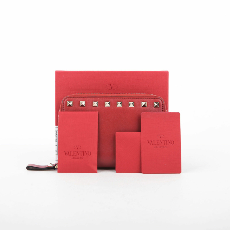 VALENTINO 紅色皮革 Rockstud Zippy 錢包 79BOL-0