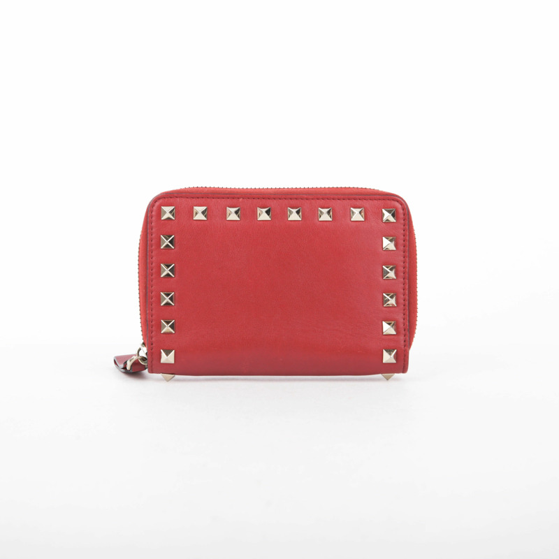 VALENTINO 紅色皮革 Rockstud Zippy 錢包 79BOL-1