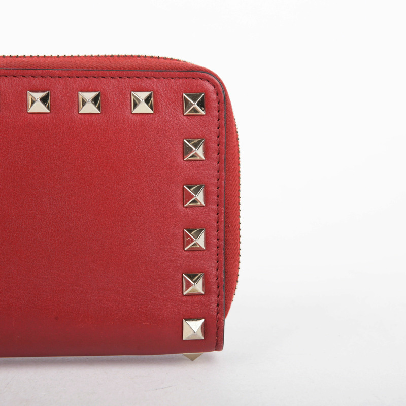 VALENTINO 紅色皮革 Rockstud Zippy 錢包 79BOL-2
