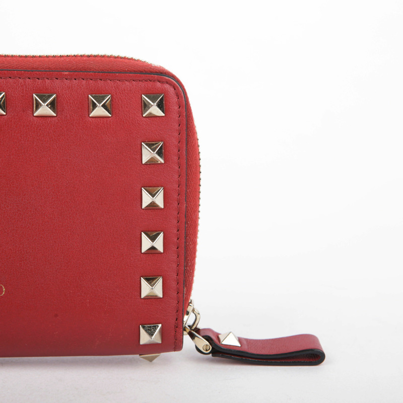 VALENTINO 紅色皮革 Rockstud Zippy 錢包 79BOL-6