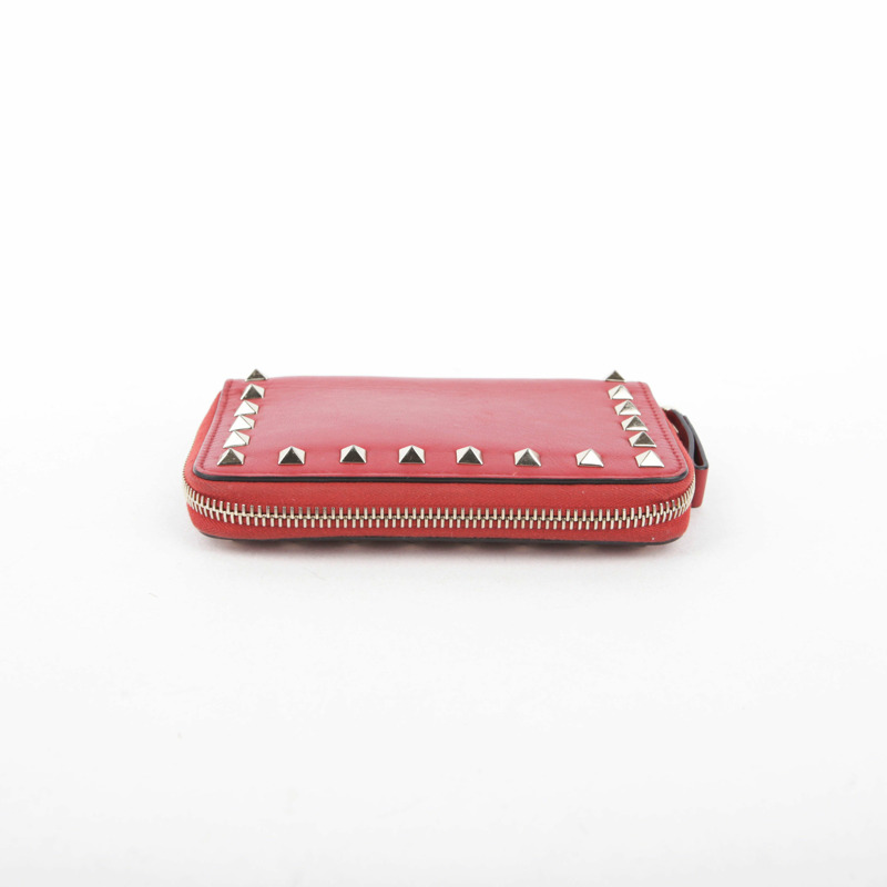 VALENTINO 紅色皮革 Rockstud Zippy 錢包 79BOL-7