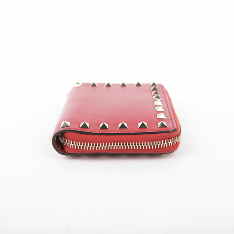 VALENTINO 紅色皮革 Rockstud Zippy 錢包 79BOL-8