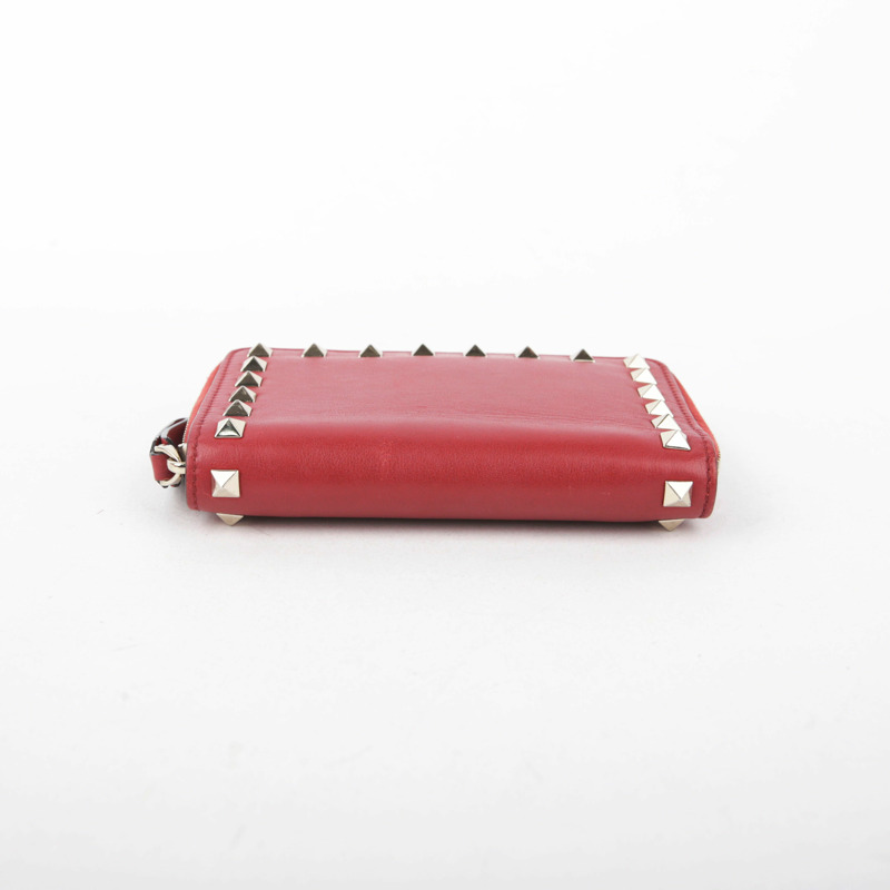 VALENTINO 紅色皮革 Rockstud Zippy 錢包 79BOL-9