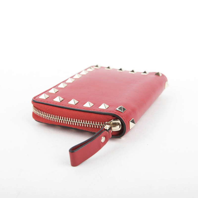 VALENTINO 紅色皮革 Rockstud Zippy 錢包 79BOL-10