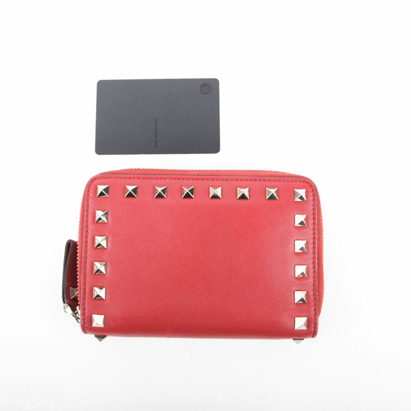 VALENTINO 紅色皮革 Rockstud Zippy 錢包 79BOL-13