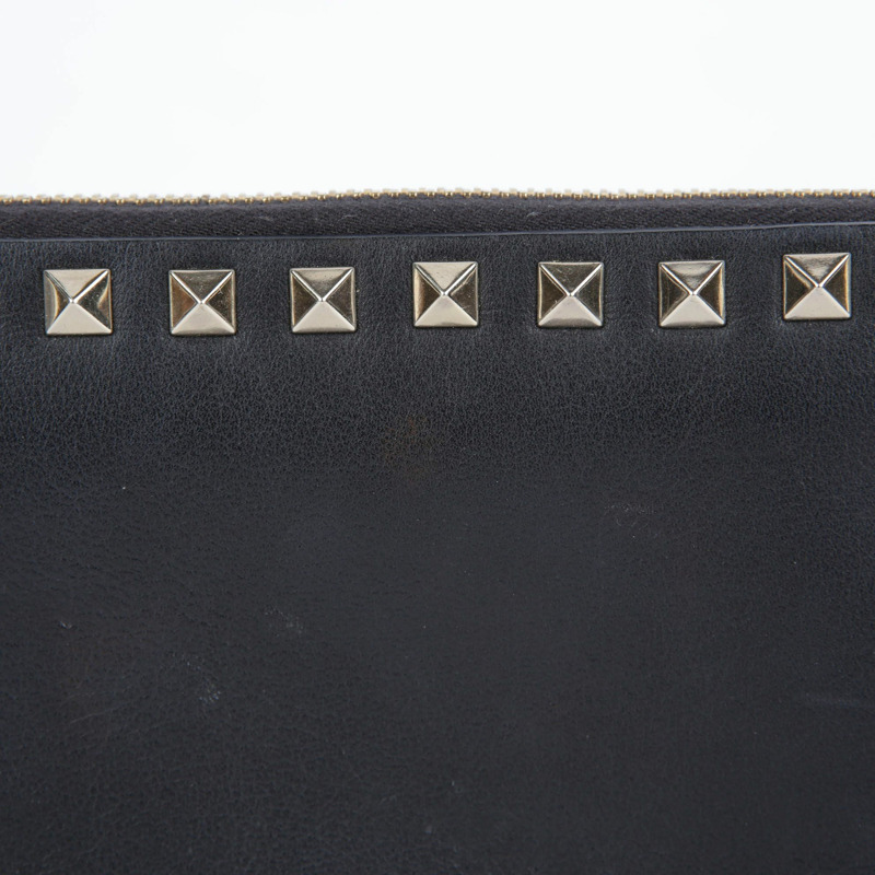 VALENTINO Rockstud 拉鍊長版皮夾 黑色皮革-3