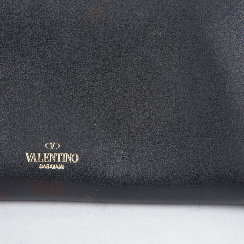 VALENTINO Rockstud 拉鍊長版皮夾 黑色皮革-4