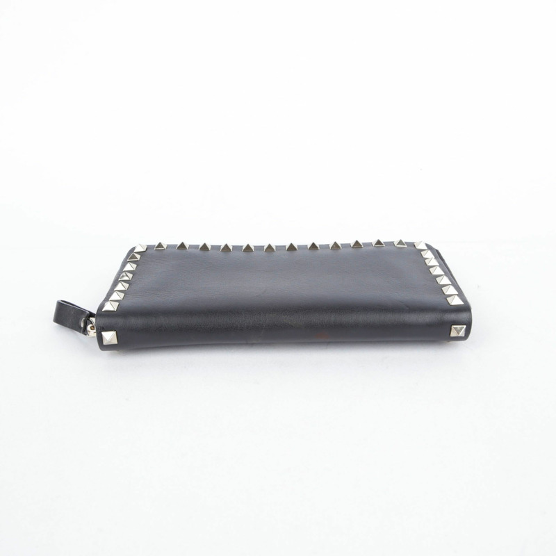 VALENTINO Rockstud 拉鍊長版皮夾 黑色皮革-8