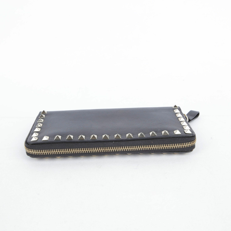 VALENTINO Rockstud 拉鍊長版皮夾 黑色皮革-12