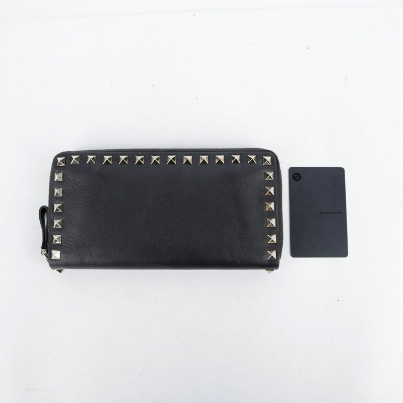 VALENTINO Rockstud 拉鍊長版皮夾 黑色皮革-14