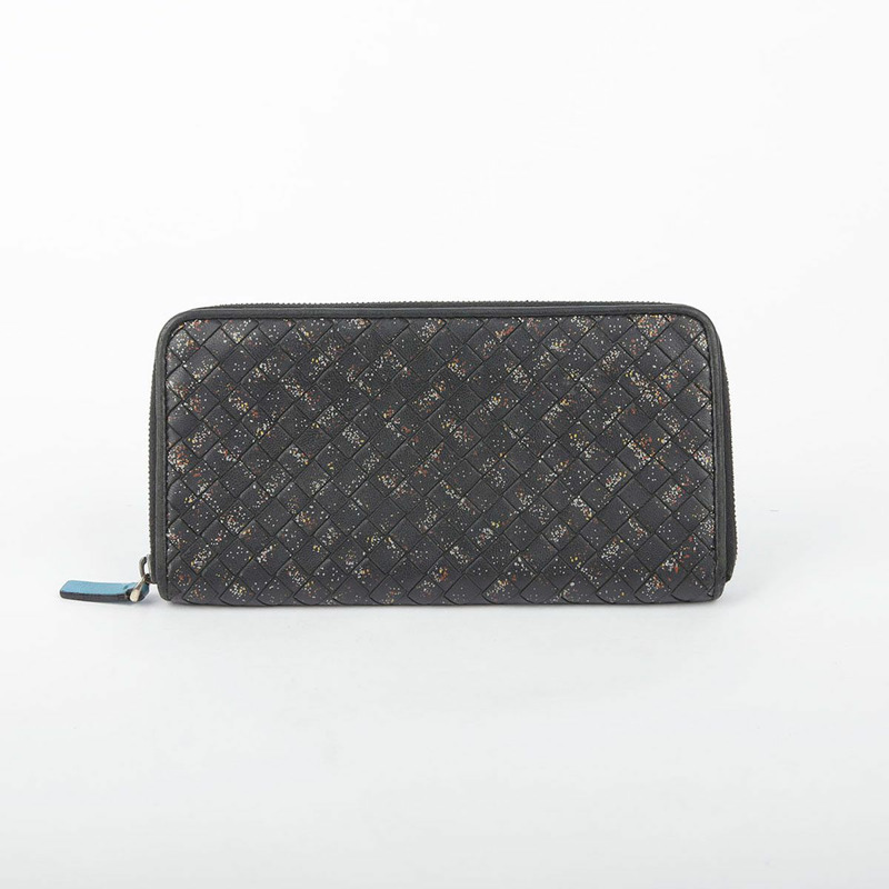 BOTTEGA VENETA 黑色皮革 Intrecciato 繪畫拉鍊錢包-3