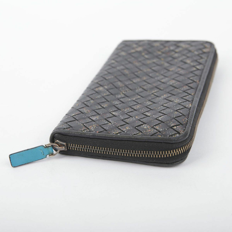 BOTTEGA VENETA 黑色皮革 Intrecciato 繪畫拉鍊錢包-4