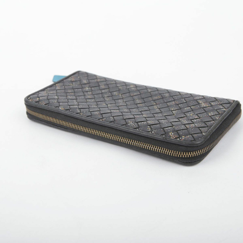 BOTTEGA VENETA 黑色皮革 Intrecciato 繪畫拉鍊錢包-5