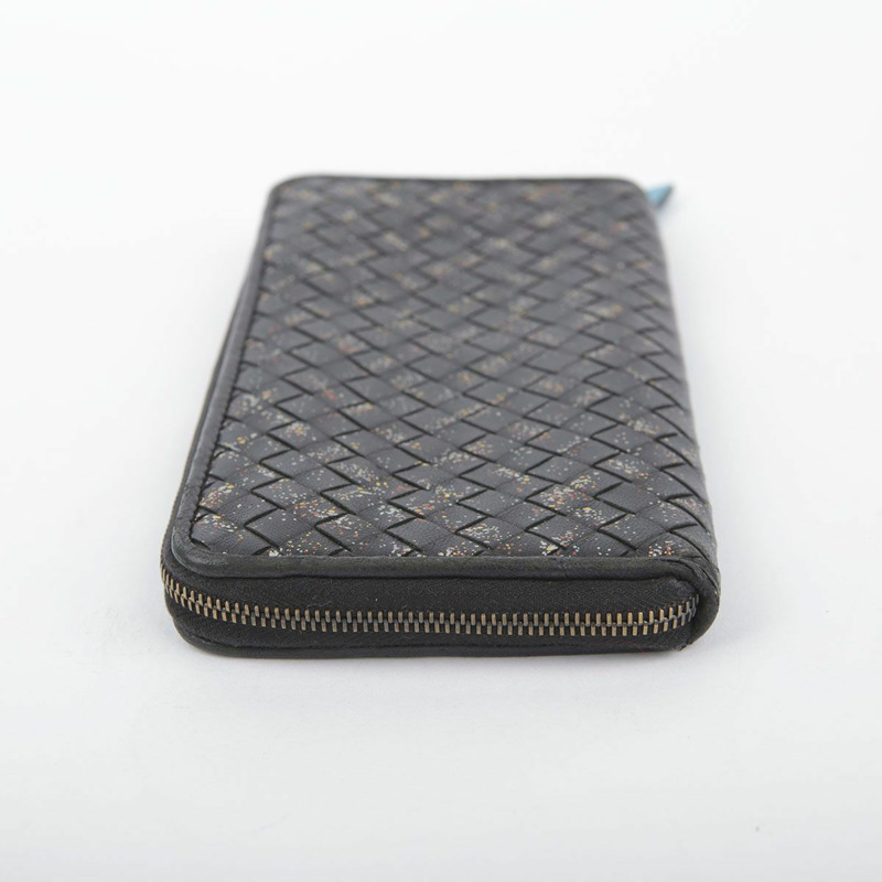 BOTTEGA VENETA 黑色皮革 Intrecciato 繪畫拉鍊錢包-6