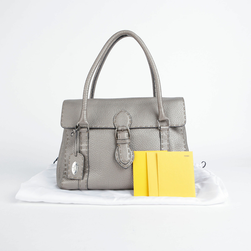 FENDI 金屬色皮革 Selleria Linda 托特包-0