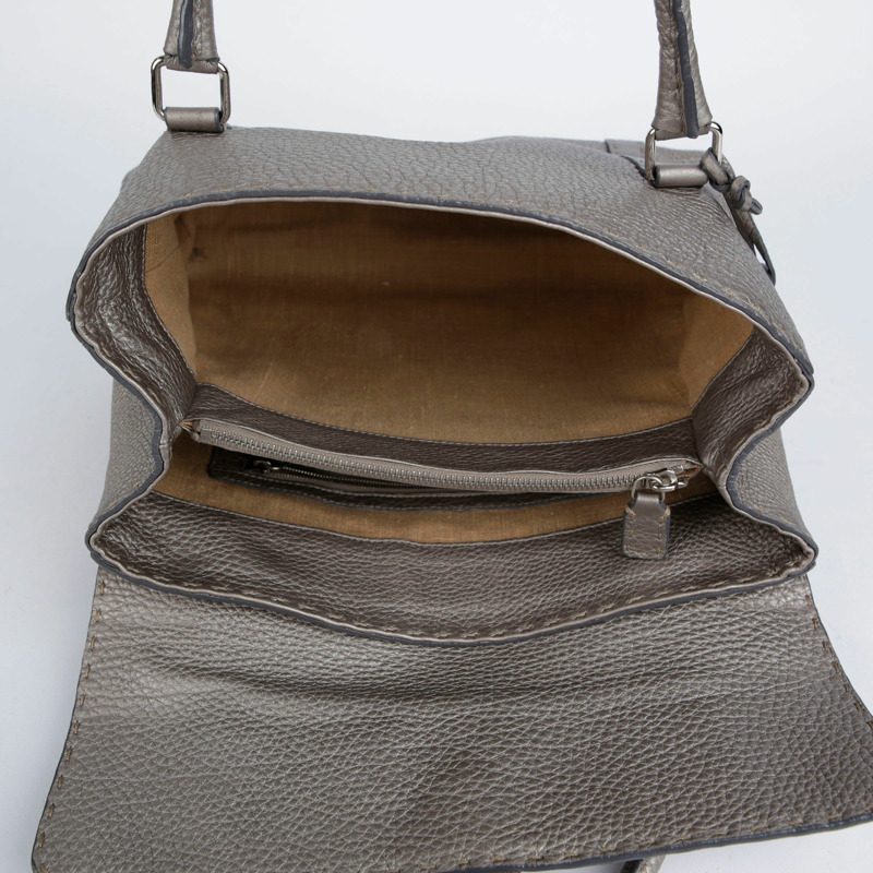 FENDI 金屬色皮革 Selleria Linda 托特包-8