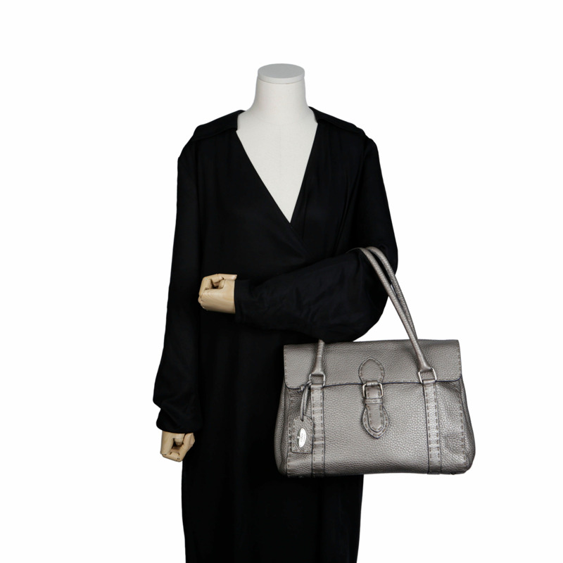 FENDI 金屬色皮革 Selleria Linda 托特包-9