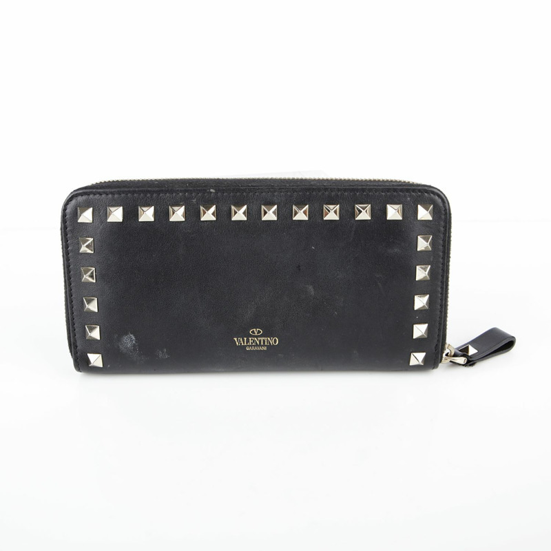 VALENTINO 黑色皮革 Rockstud 長版皮夾-2