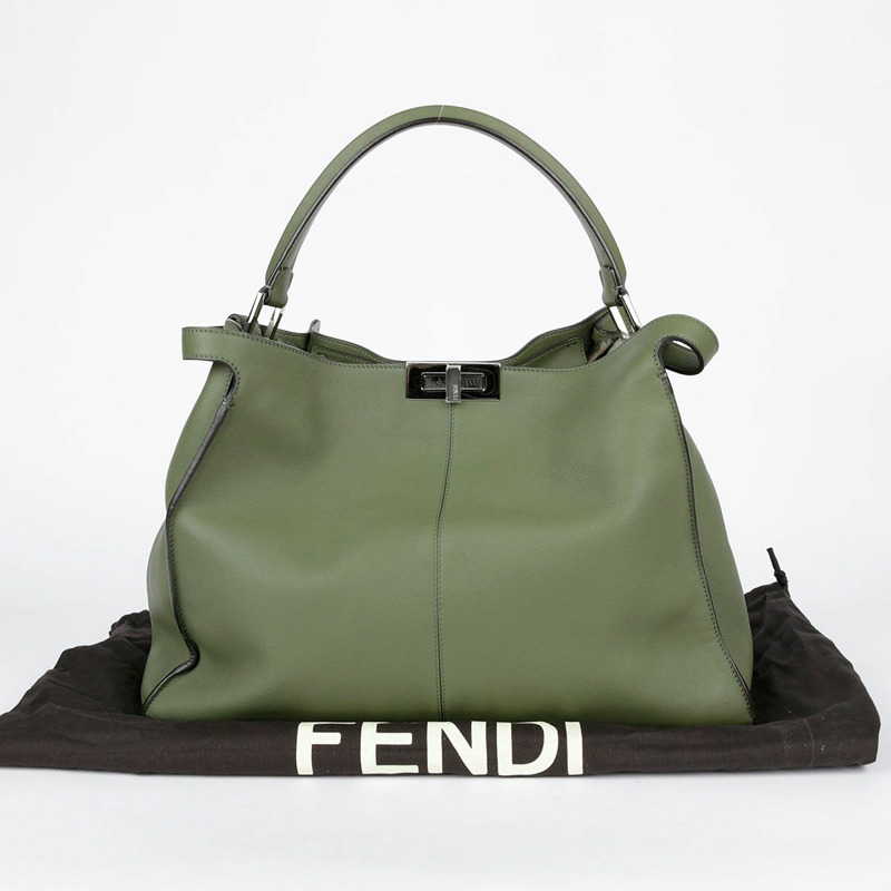 FENDI L 碼卡其色皮革圖案 X Light Peekaboo 單肩包-0