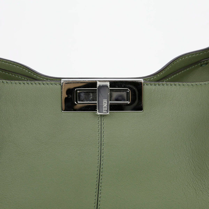 FENDI L 碼卡其色皮革圖案 X Light Peekaboo 單肩包-1