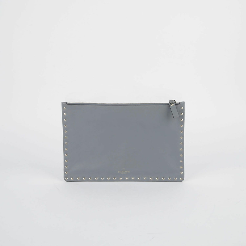 VALENTINO 灰色皮革 Rockstud 手拿包 0269BOL-2