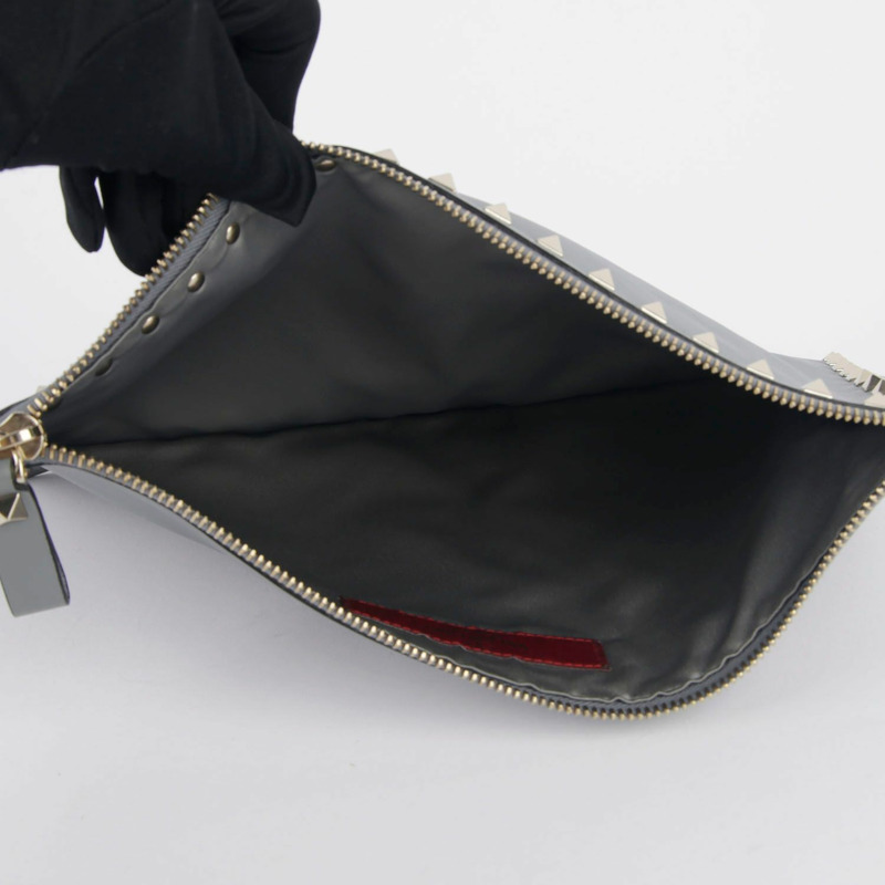 VALENTINO 灰色皮革 Rockstud 手拿包 0269BOL-11