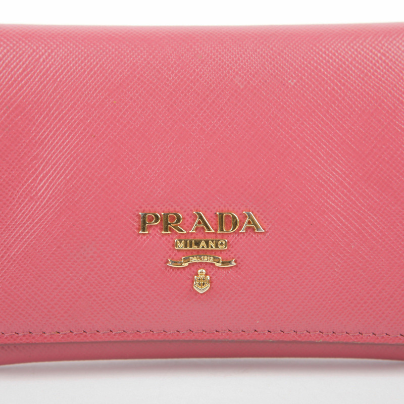PRADA 粉紅色 Saffiano 皮革金屬標誌卡包-2