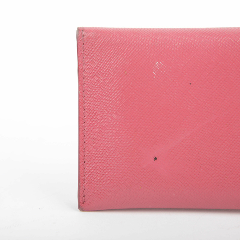 PRADA 粉紅色 Saffiano 皮革金屬標誌卡包-4