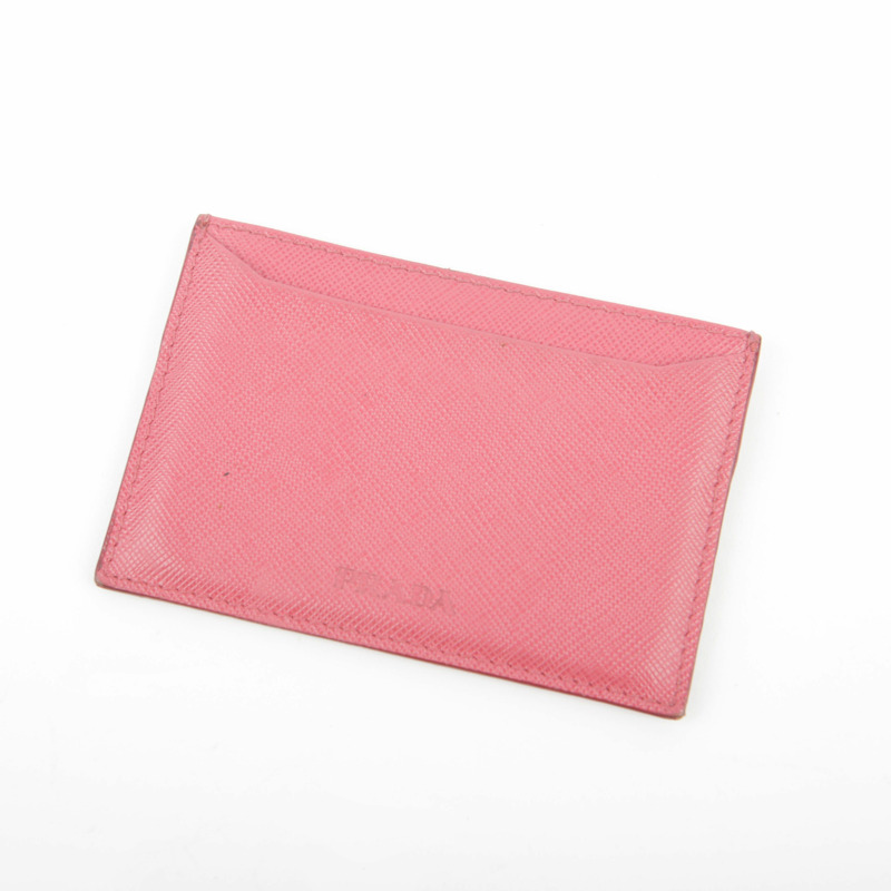 PRADA 粉紅色 Saffiano 皮革金屬標誌卡包-12