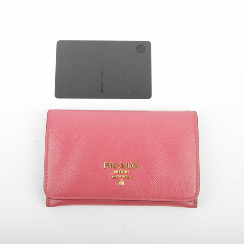 PRADA 粉紅色 Saffiano 皮革金屬標誌卡包-13