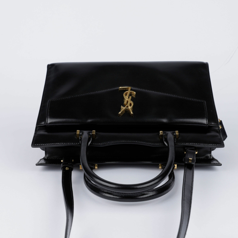 SAINT LAURENT 中型黑色皮革 Uptown 手提包和單肩包-12