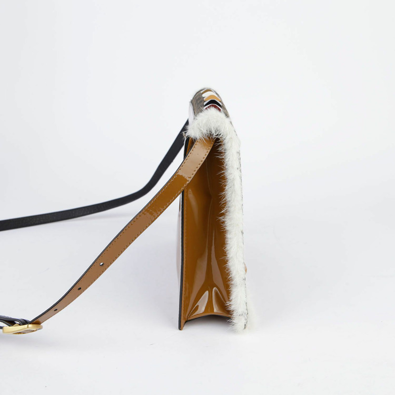FENDI 棕色漆皮布料毛皮裝飾單肩包和斜背包-1