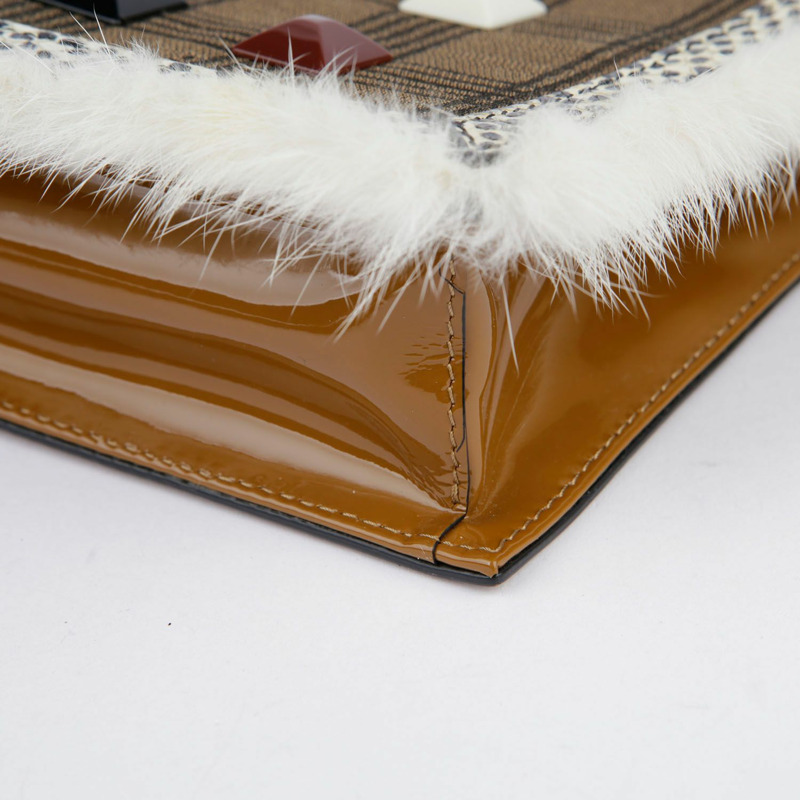 FENDI 棕色漆皮布料毛皮裝飾單肩包和斜背包-6