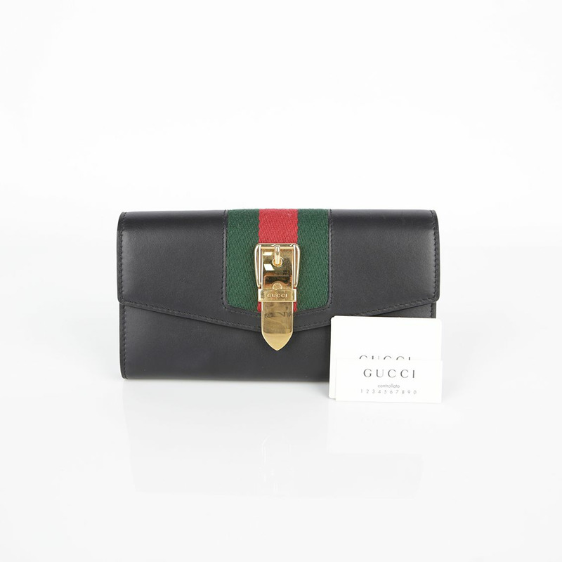 GUCCI Silvi 長皮夾 黑色皮革-0
