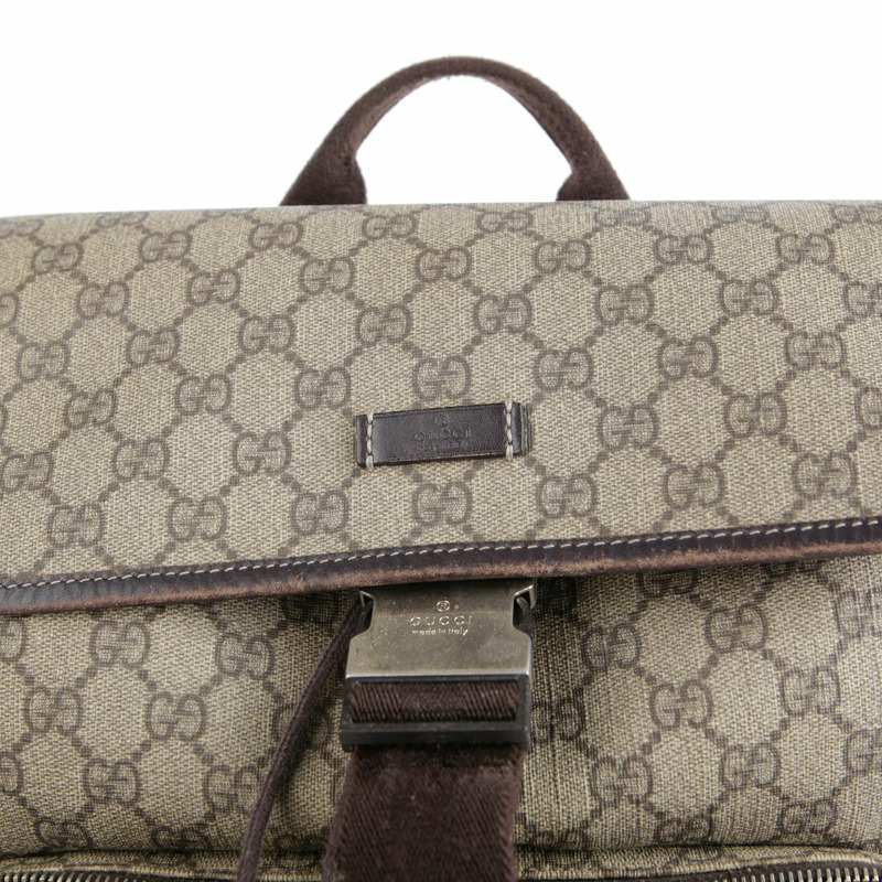 GUCCI GG 帆布棕色皮革背包-1