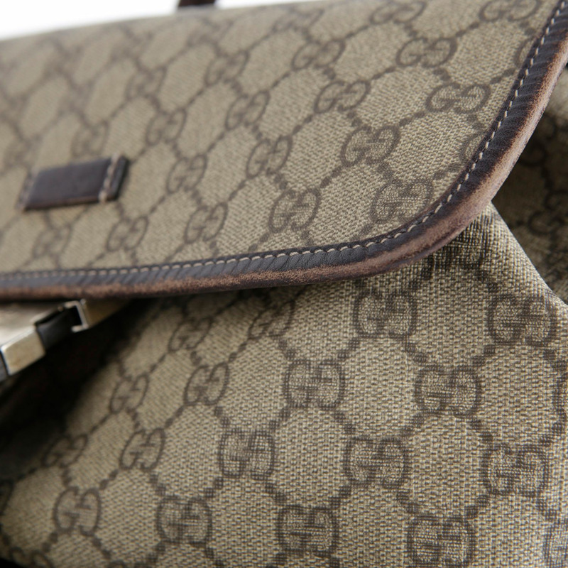 GUCCI GG 帆布棕色皮革背包-4