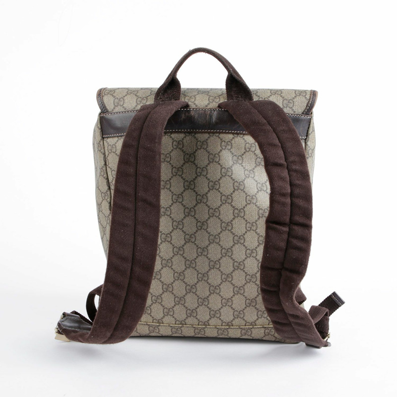 GUCCI GG 帆布棕色皮革背包-6