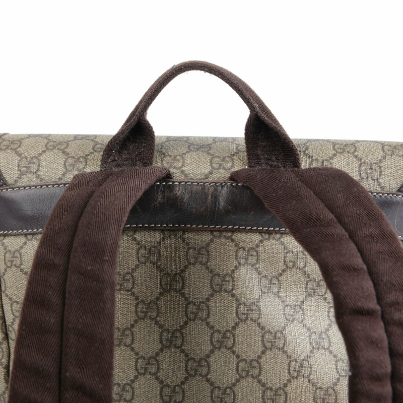 GUCCI GG 帆布棕色皮革背包-7