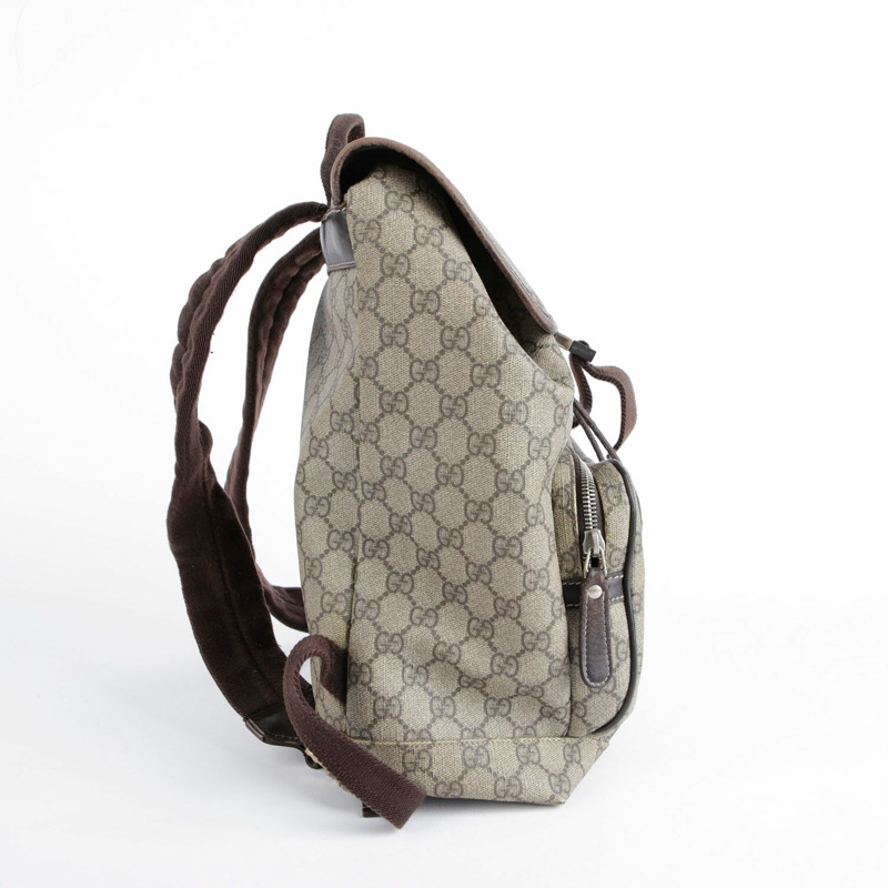 GUCCI GG 帆布棕色皮革背包-9