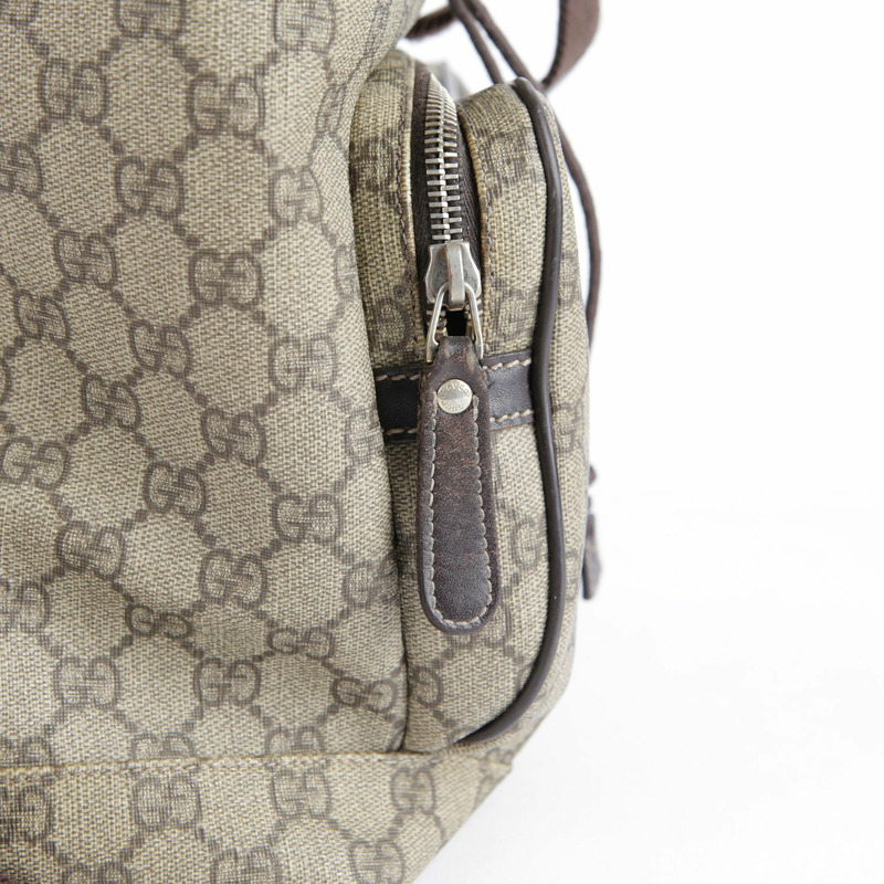 GUCCI GG 帆布棕色皮革背包-10