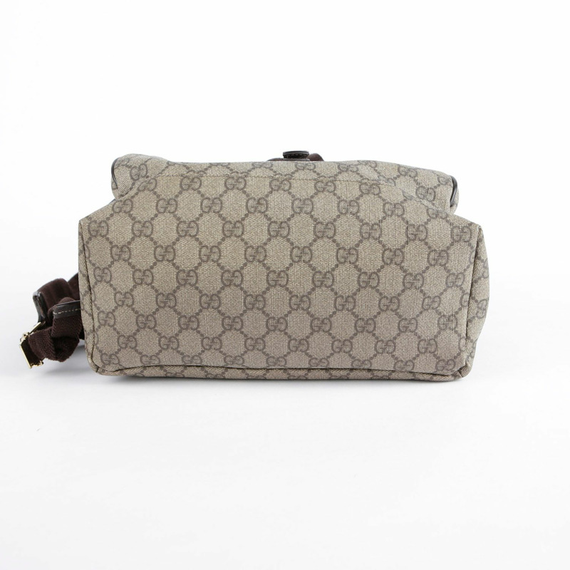 GUCCI GG 帆布棕色皮革背包-11