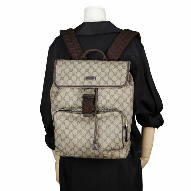 GUCCI GG 帆布棕色皮革背包-17
