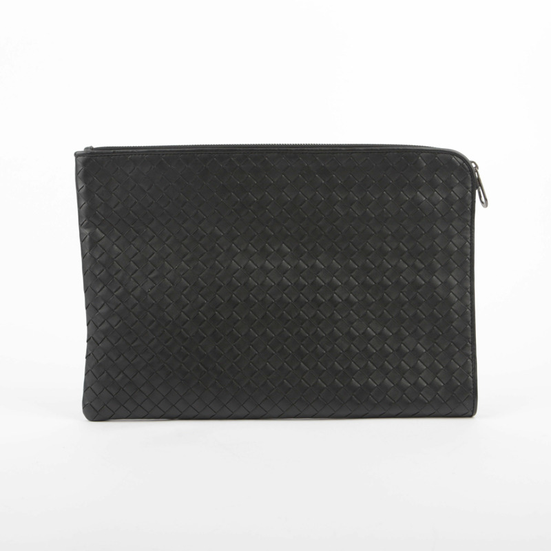 BOTTEGA VENETA 黑色皮革 Intrecciato 文件手拿包-3