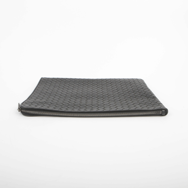 BOTTEGA VENETA 黑色皮革 Intrecciato 文件手拿包-6