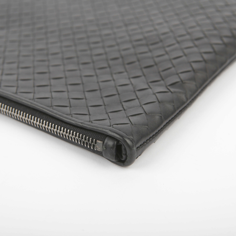 BOTTEGA VENETA 黑色皮革 Intrecciato 文件手拿包-7