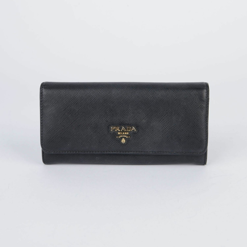 PRADA 黑色 Saffiano 皮革長皮夾-0