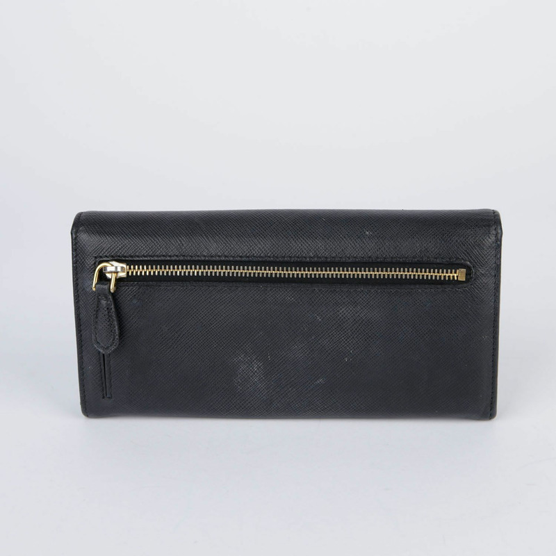PRADA 黑色 Saffiano 皮革長皮夾-1