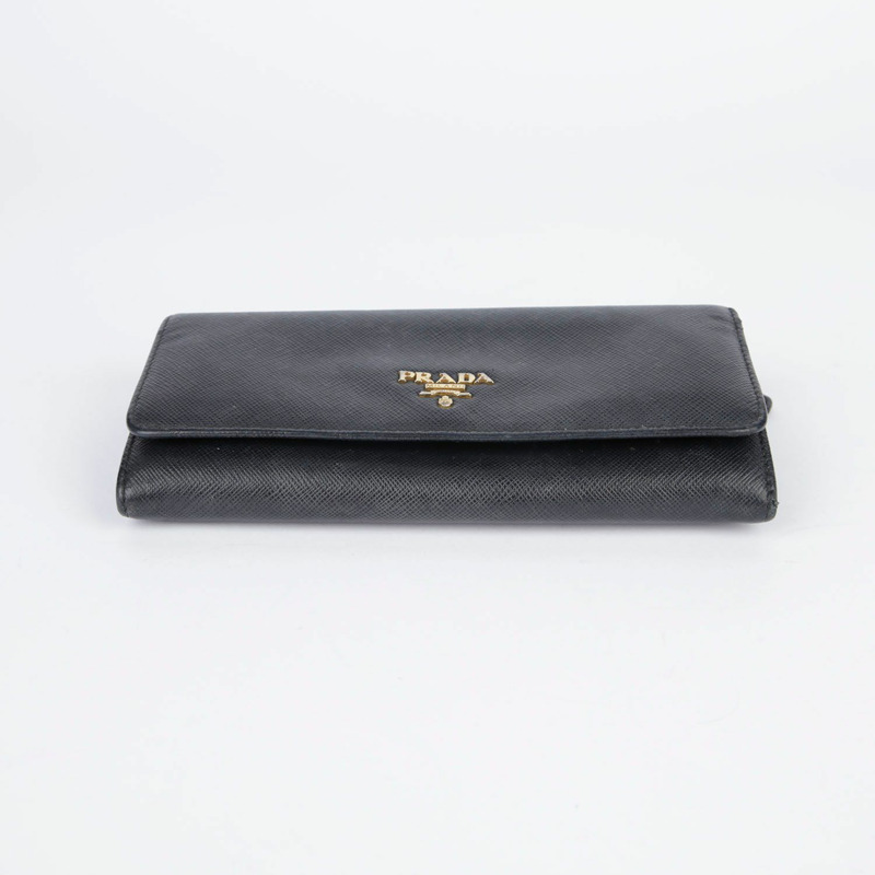 PRADA 黑色 Saffiano 皮革長皮夾-4